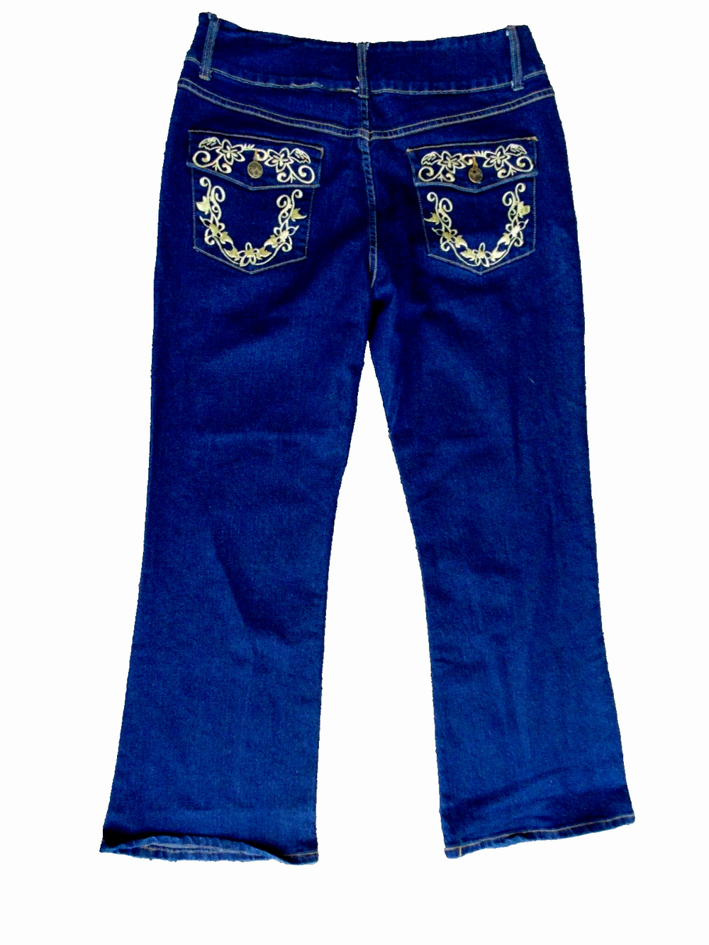 New Y2K Crest Jeans Womens 18 Blue Wide Leg Gold Embroidered Pockets hi rise